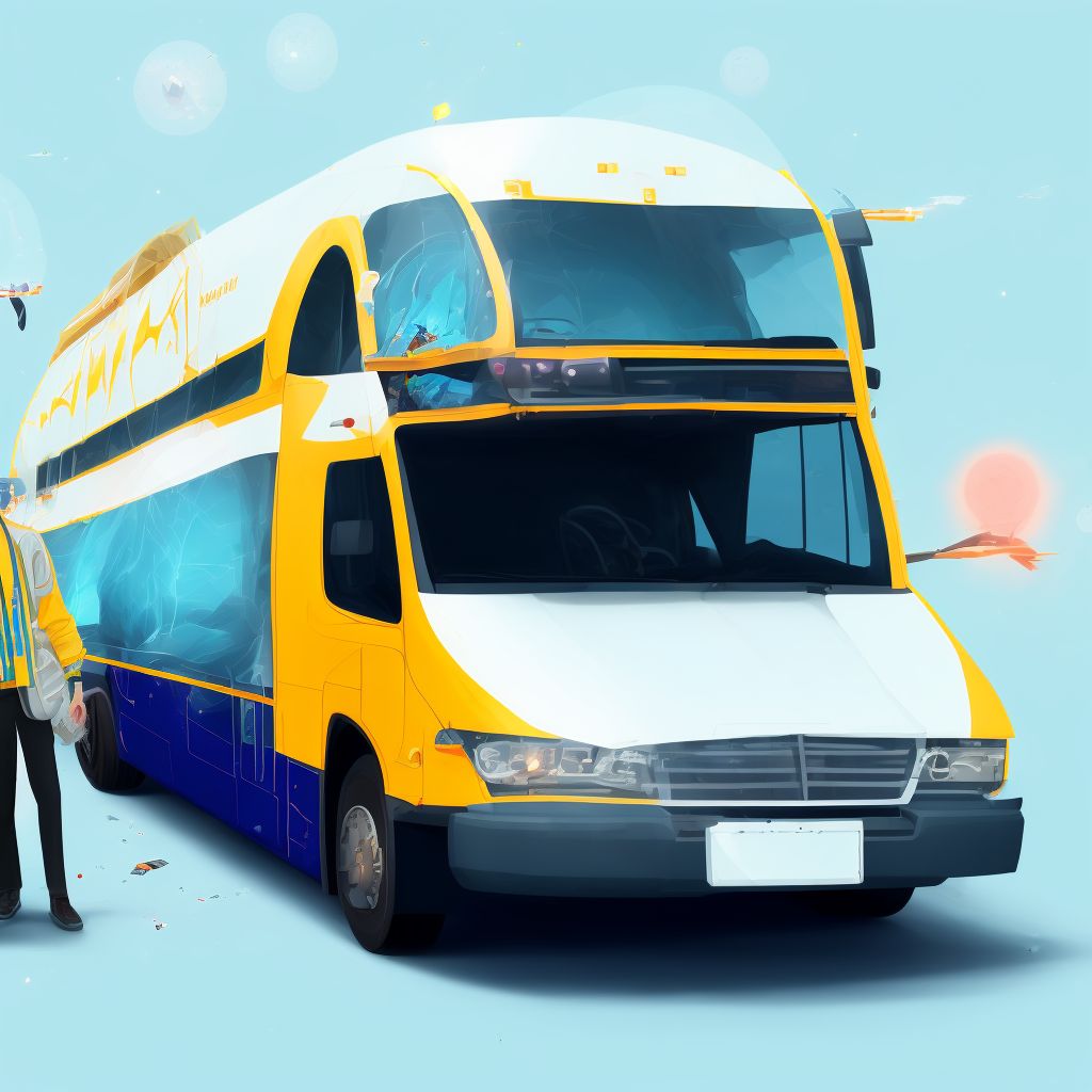 Person boarding or alighting from bus injured in collision with heavy transport vehicle or bus, sequela digital illustration