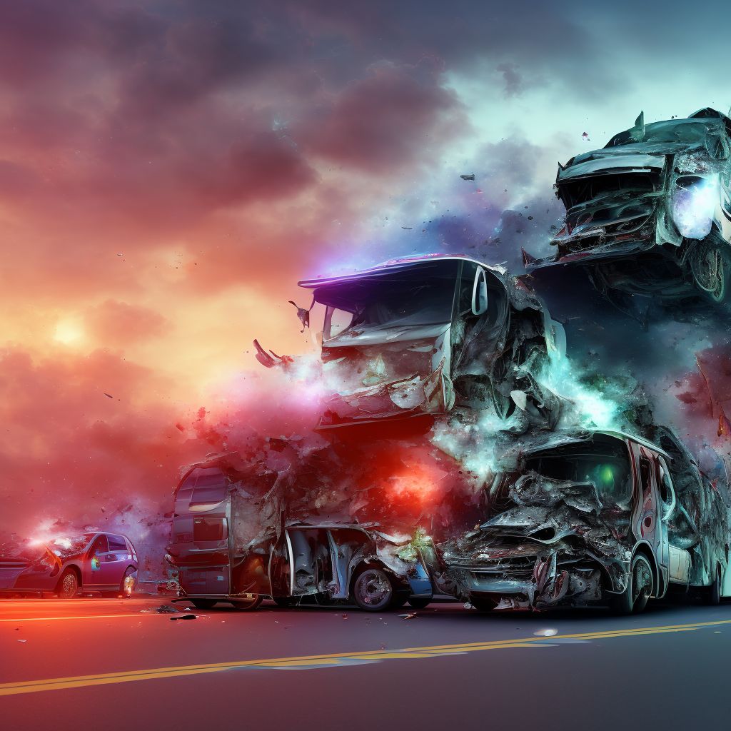 Unspecified occupant of bus injured in collision with heavy transport vehicle or bus in traffic accident, subsequent encounter digital illustration