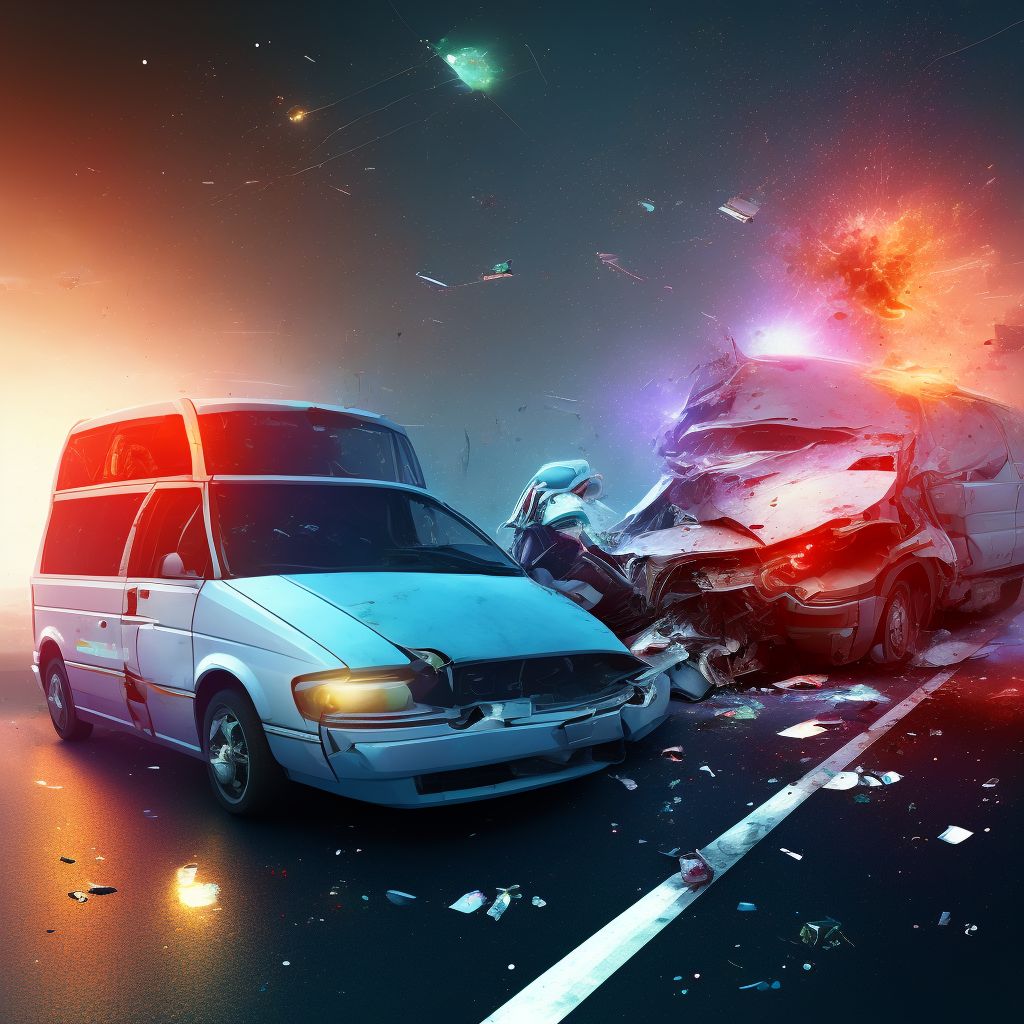 Passenger on bus injured in collision with other nonmotor vehicle in traffic accident, initial encounter digital illustration