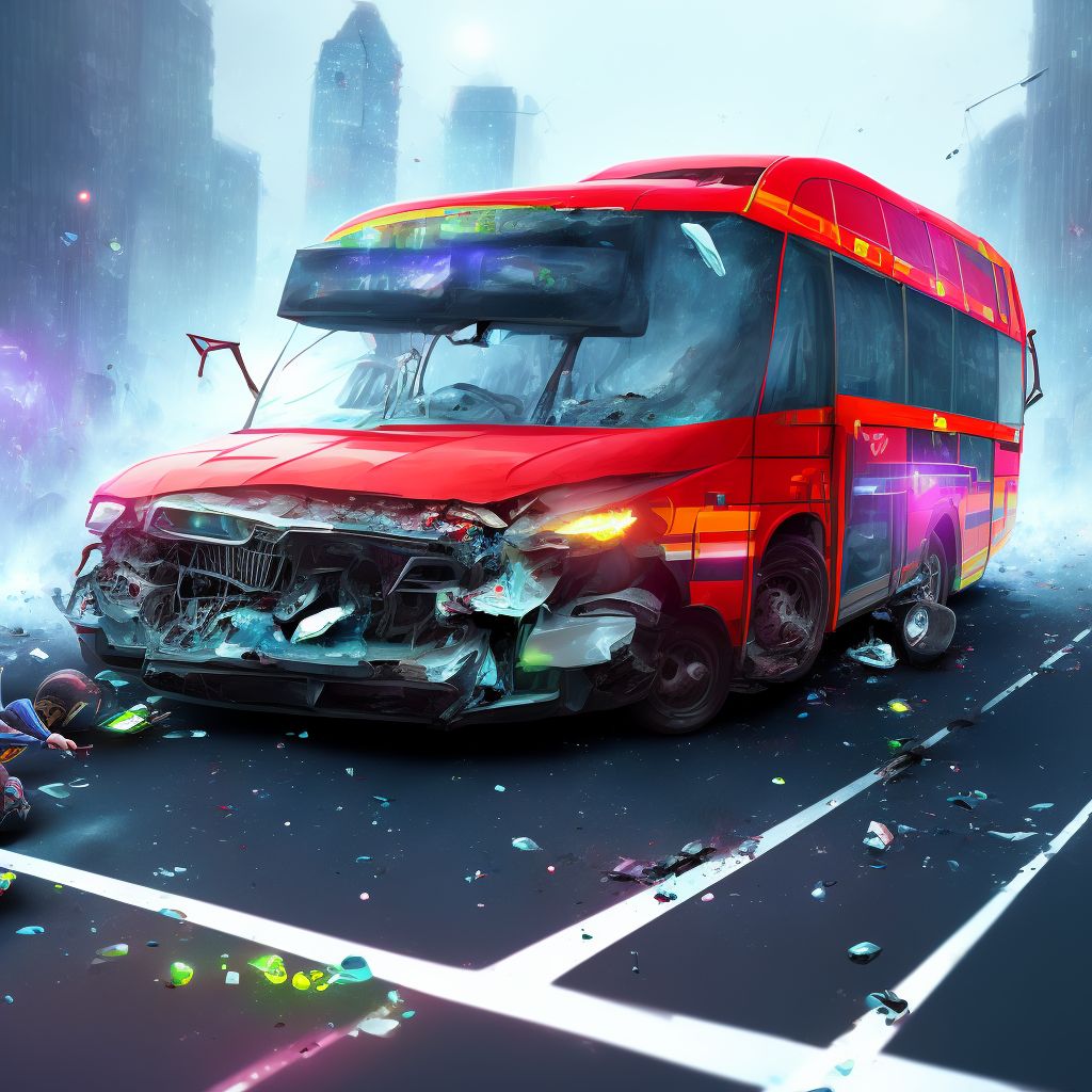 Person on outside of bus injured in collision with other nonmotor vehicle in traffic accident, initial encounter digital illustration