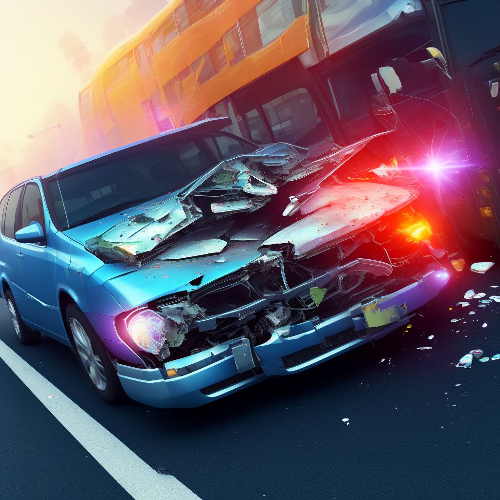 Unspecified occupant of bus injured in collision with other nonmotor vehicle in traffic accident, subsequent encounter digital illustration