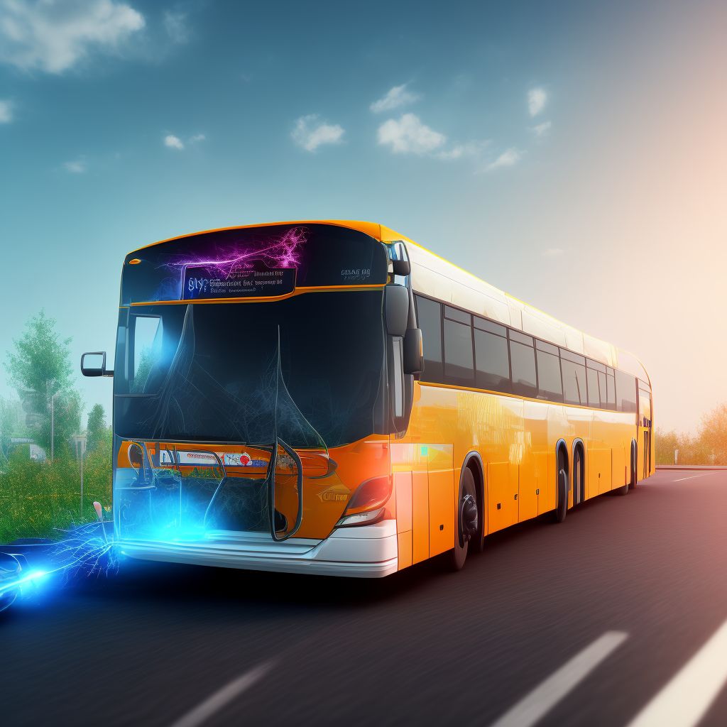 Driver of bus injured in collision with fixed or stationary object in nontraffic accident, initial encounter digital illustration