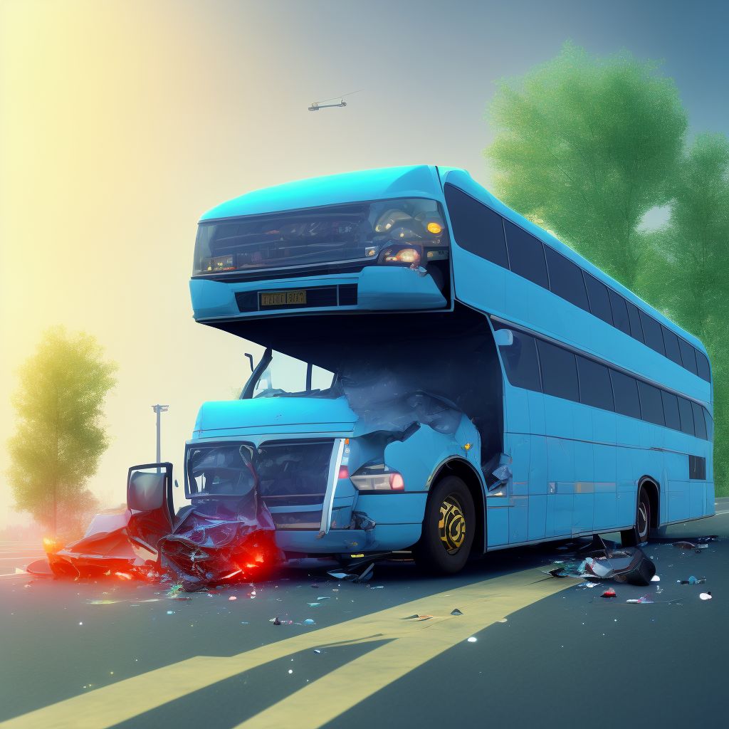 Driver of bus injured in collision with fixed or stationary object in nontraffic accident, sequela digital illustration