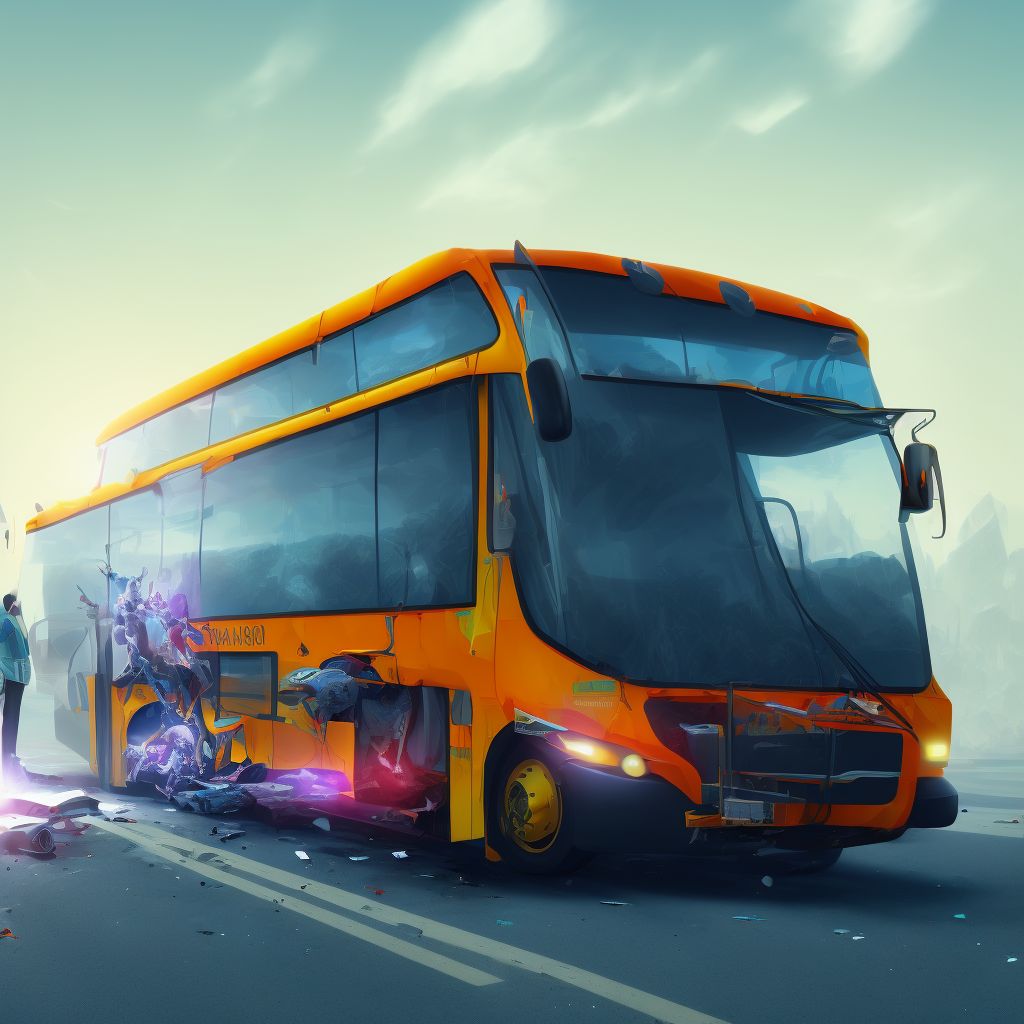 Person boarding or alighting from bus injured in collision with fixed or stationary object, subsequent encounter digital illustration