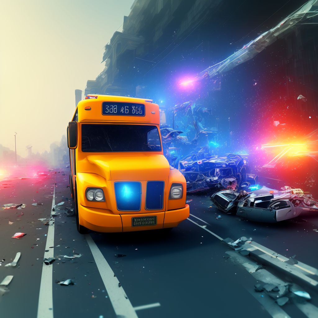 Driver of bus injured in collision with fixed or stationary object in traffic accident, initial encounter digital illustration