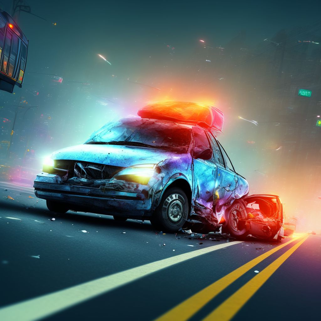 Person on outside of bus injured in collision with fixed or stationary object in traffic accident, subsequent encounter digital illustration