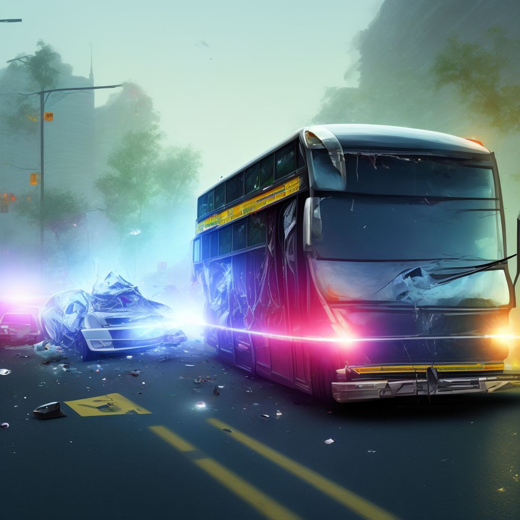 Unspecified occupant of bus injured in collision with fixed or stationary object in traffic accident, initial encounter digital illustration