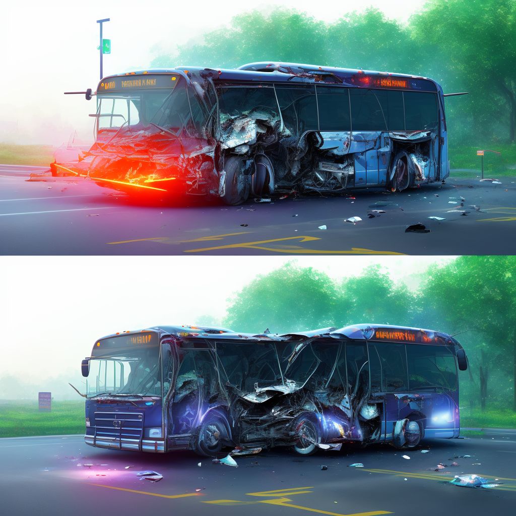 Driver of bus injured in collision with unspecified motor vehicles in nontraffic accident, initial encounter digital illustration