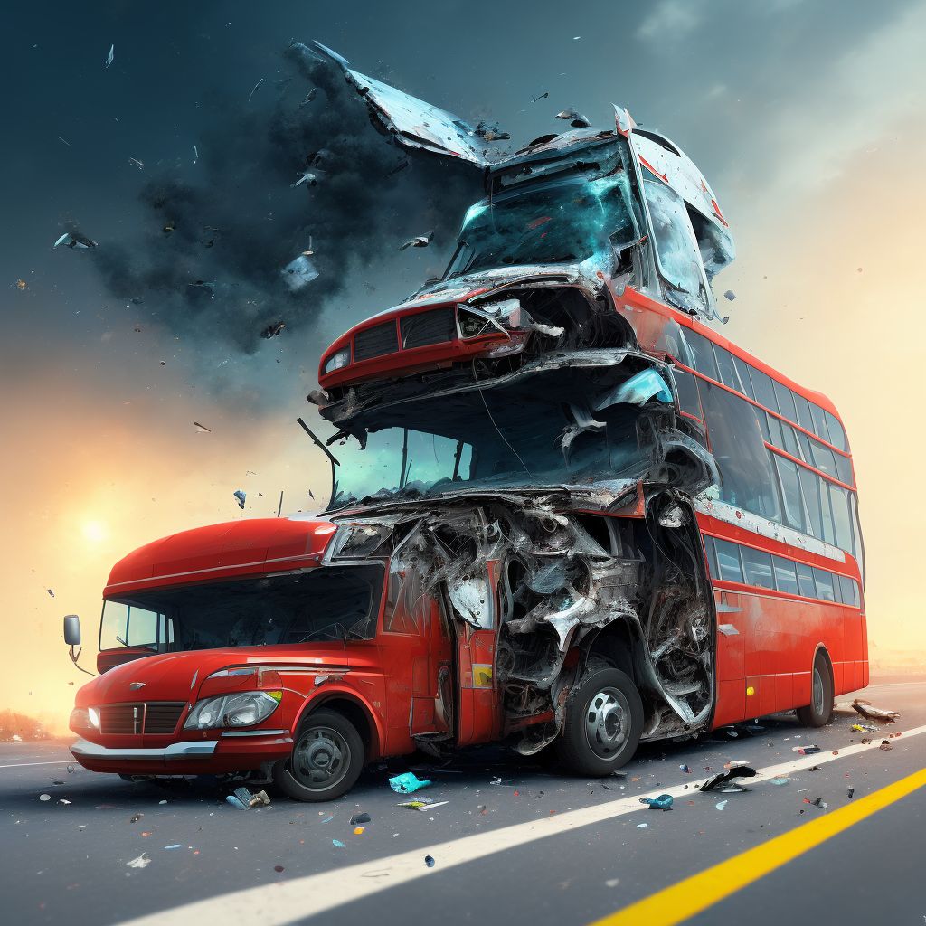 Driver of bus injured in collision with other motor vehicles in nontraffic accident, initial encounter digital illustration