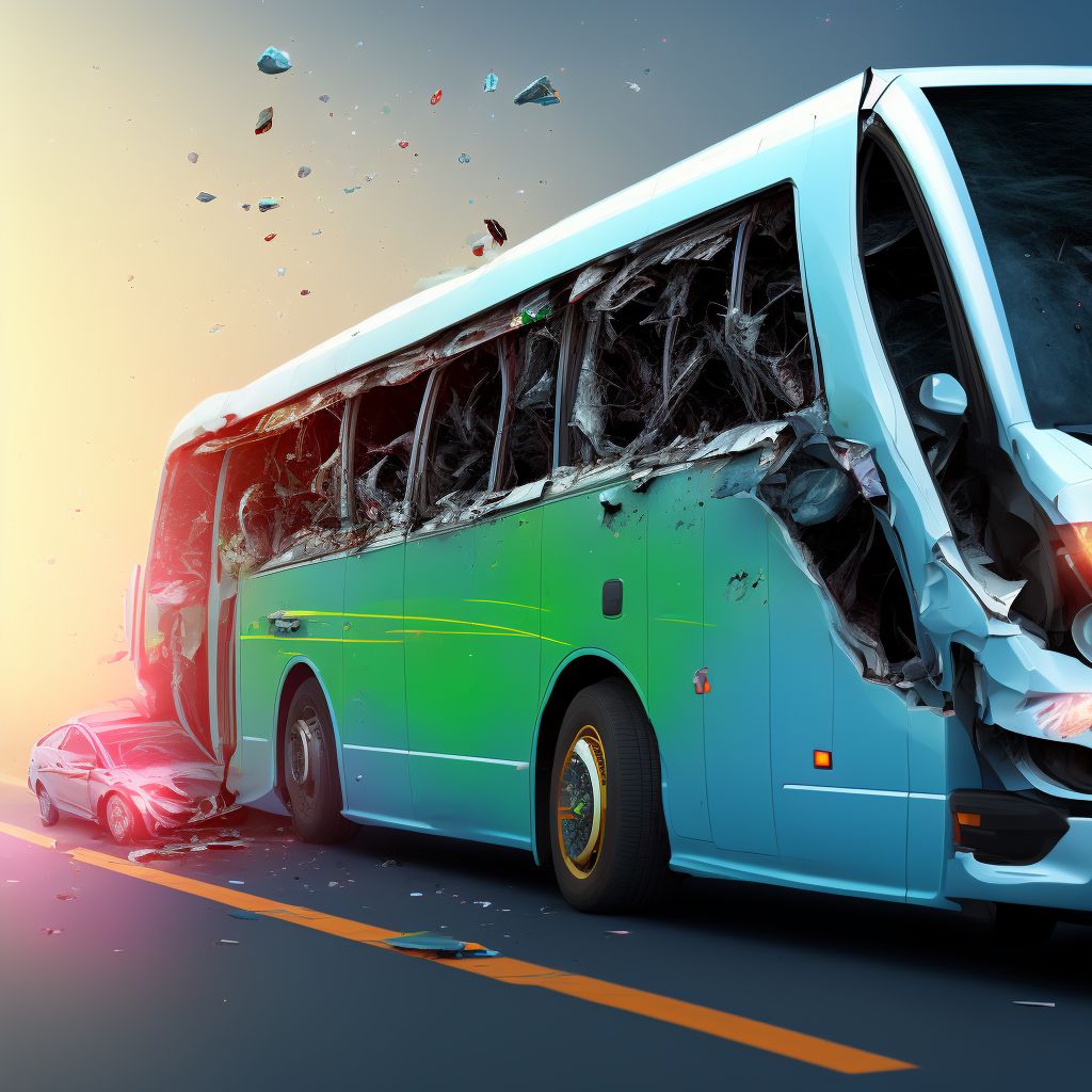 Passenger on bus injured in collision with unspecified motor vehicles in nontraffic accident, initial encounter digital illustration