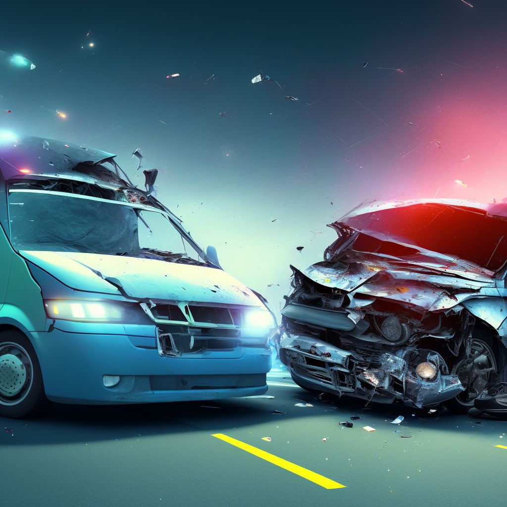 Passenger on bus injured in collision with other motor vehicles in nontraffic accident, initial encounter digital illustration