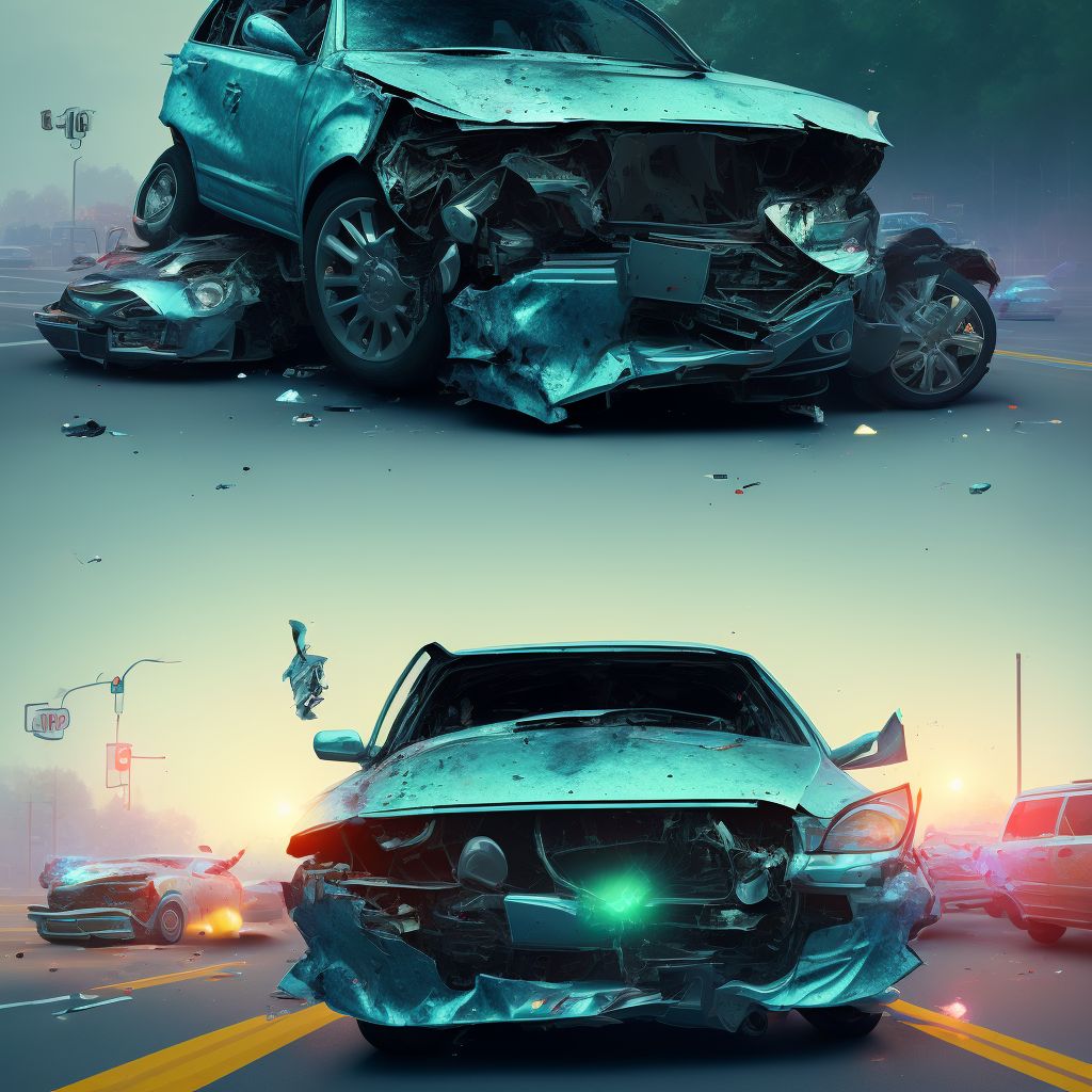 Passenger on bus injured in collision with other motor vehicles in nontraffic accident, subsequent encounter digital illustration