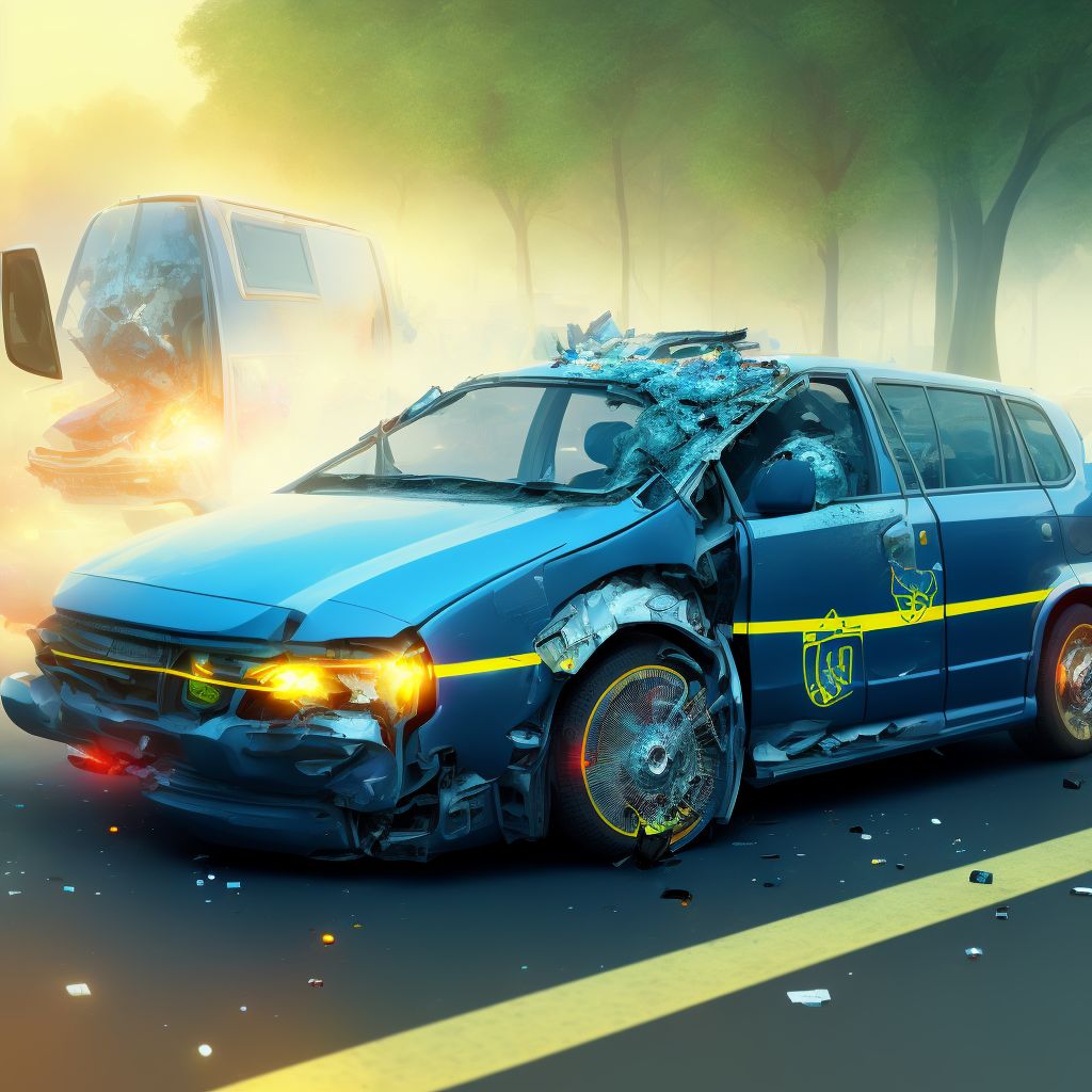 Driver of bus injured in collision with unspecified motor vehicles in traffic accident, subsequent encounter digital illustration