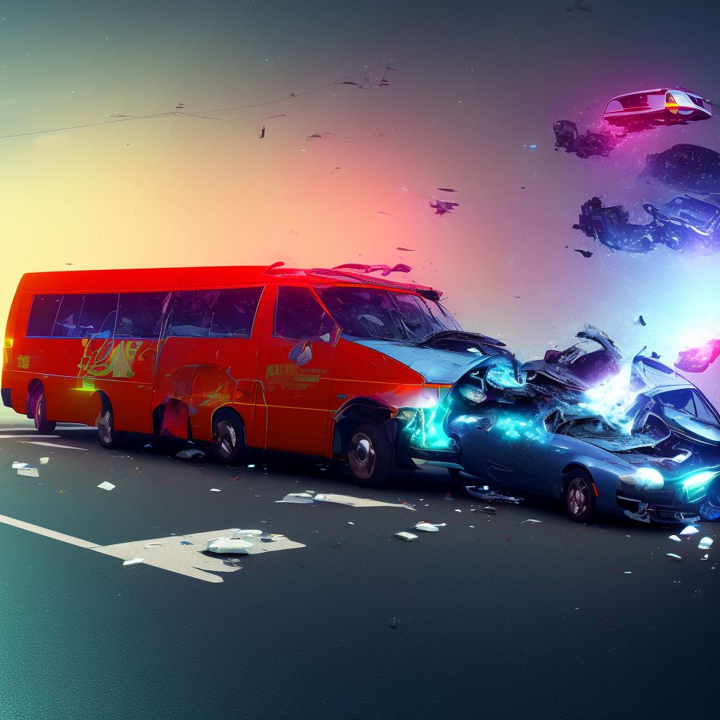 Unspecified bus occupant injured in collision with unspecified motor vehicles in traffic accident, subsequent encounter digital illustration