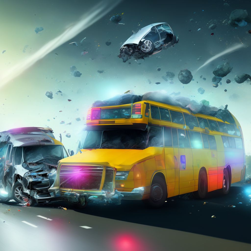 Unspecified bus occupant injured in collision with other motor vehicles in traffic accident, sequela digital illustration