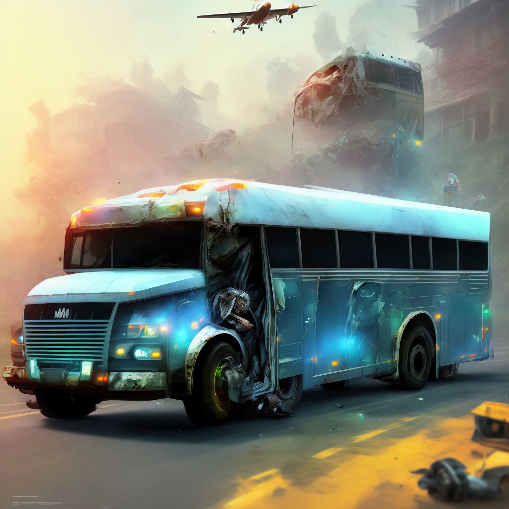 Bus occupant (driver) (passenger) injured in transport accidents with military vehicle, subsequent encounter digital illustration