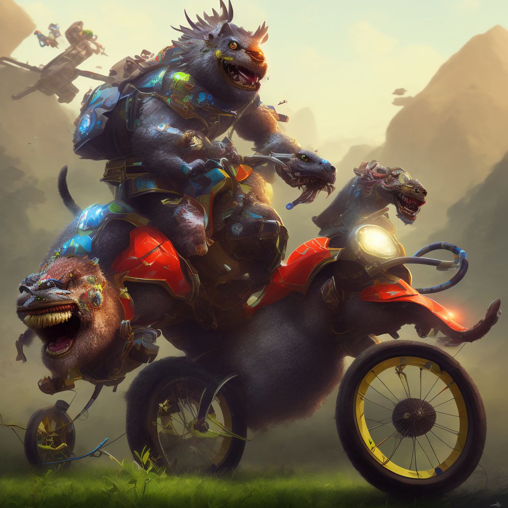 Animal-rider injured in collision with pedal cycle, initial encounter digital illustration