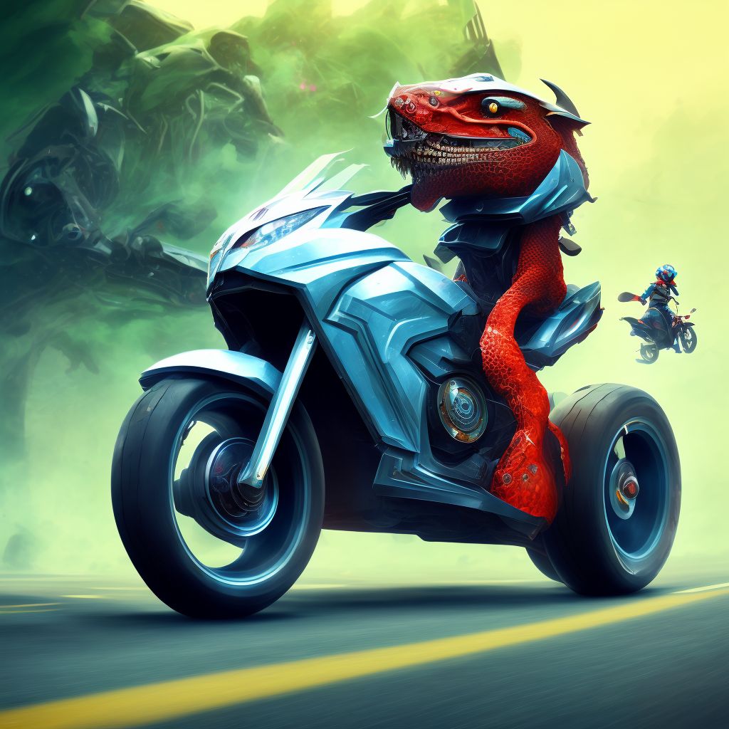 Animal-rider injured in collision with two- or three-wheeled motor vehicle, subsequent encounter digital illustration