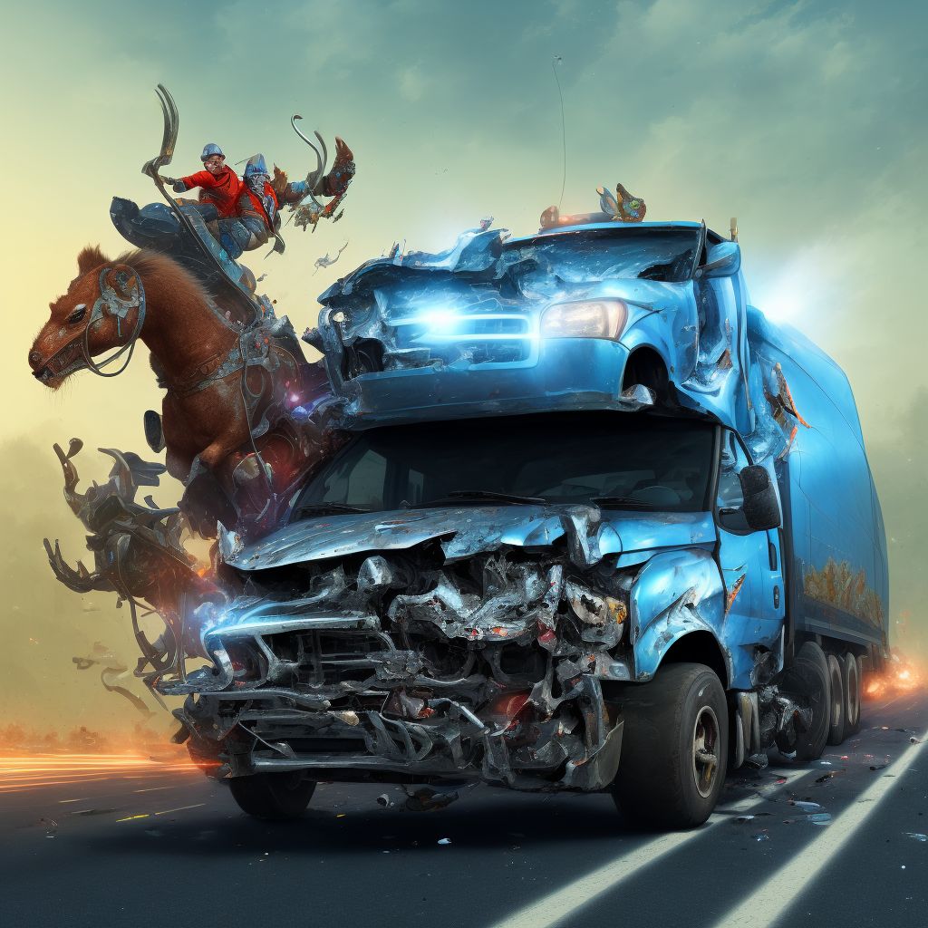 Animal-rider injured in collision with car, pick-up truck, van, heavy transport vehicle or bus, sequela digital illustration