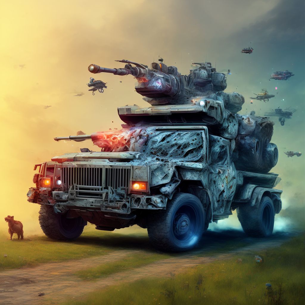 Occupant of animal-drawn vehicle injured in transport accident with military vehicle, subsequent encounter digital illustration