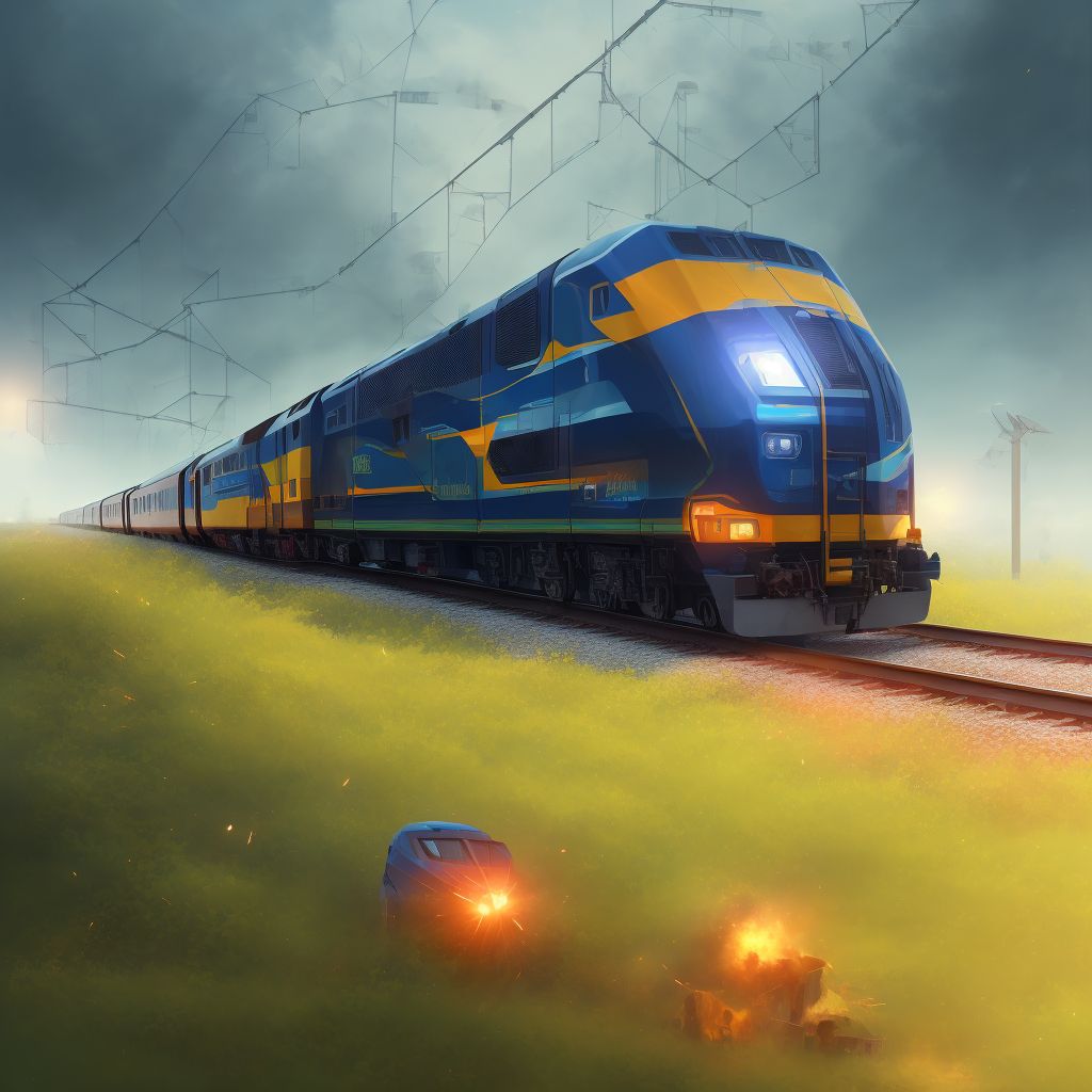 Occupant of railway train or railway vehicle injured in collision with or hit by rolling stock, sequela digital illustration