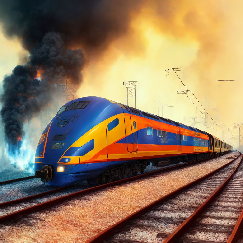 Occupant of railway train or railway vehicle injured due to explosion or fire on train, sequela digital illustration