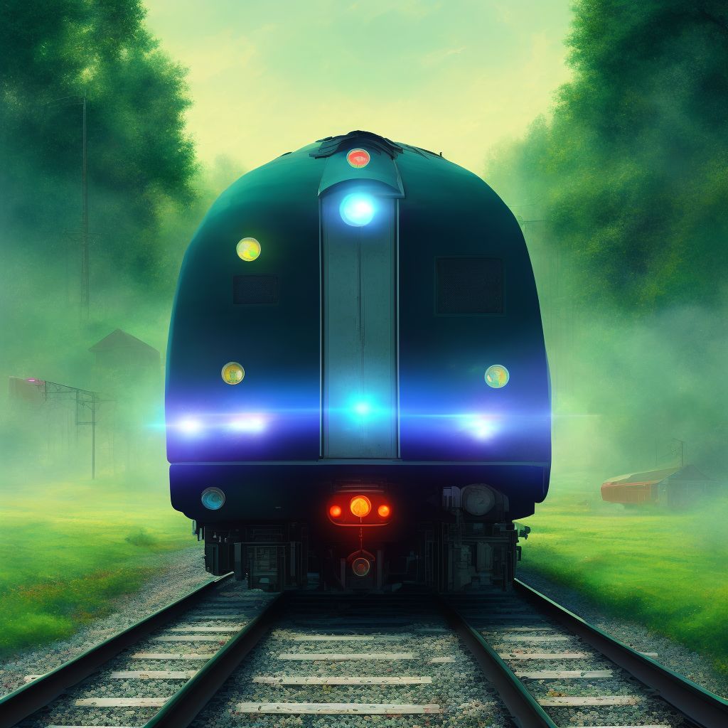 Occupant of railway train or railway vehicle injured due to object falling onto train, sequela digital illustration