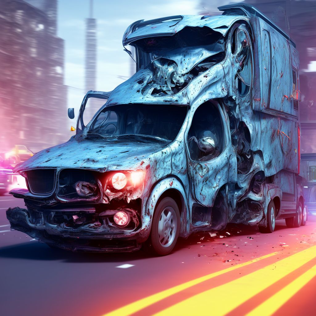 Passenger of special industrial vehicle injured in traffic accident, sequela digital illustration