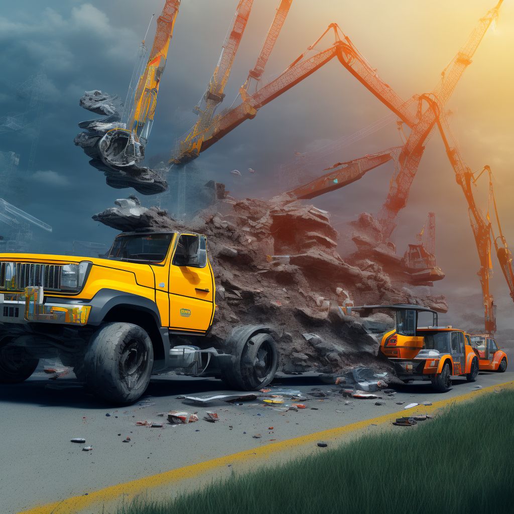 Driver of special construction vehicle injured in nontraffic accident, subsequent encounter digital illustration