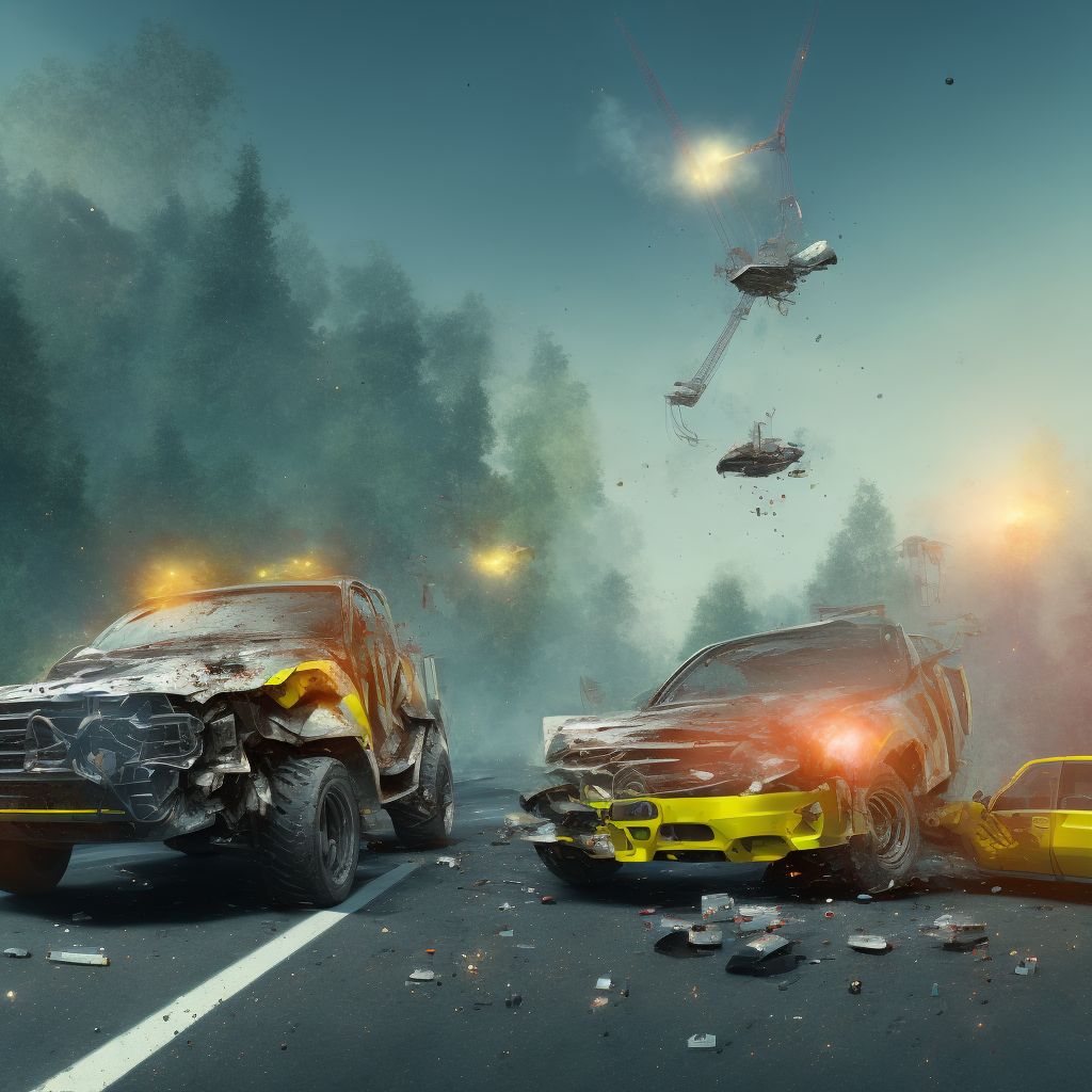 Passenger of special construction vehicle injured in nontraffic accident, subsequent encounter digital illustration