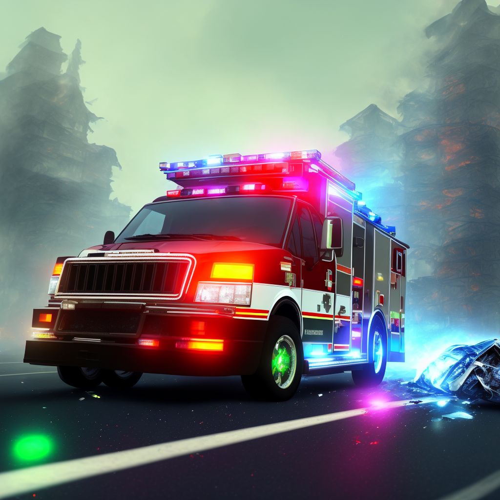 Driver of ambulance or fire engine injured in traffic accident, initial encounter digital illustration