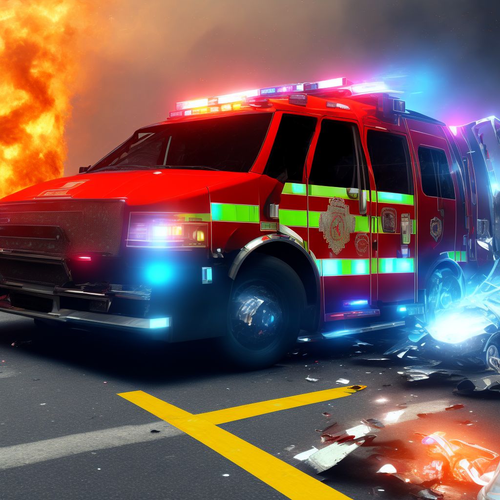 Driver of ambulance or fire engine injured in traffic accident, subsequent encounter digital illustration