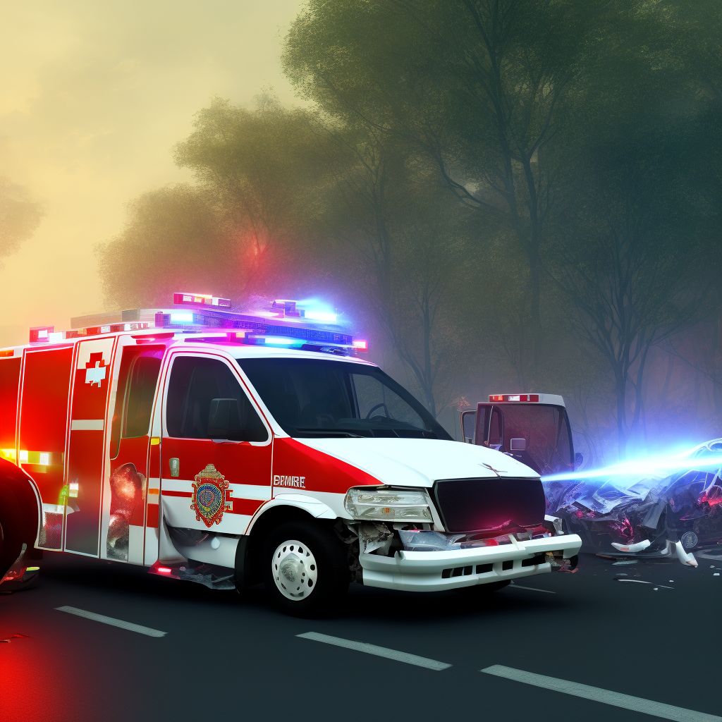 Driver of ambulance or fire engine injured in traffic accident, sequela digital illustration