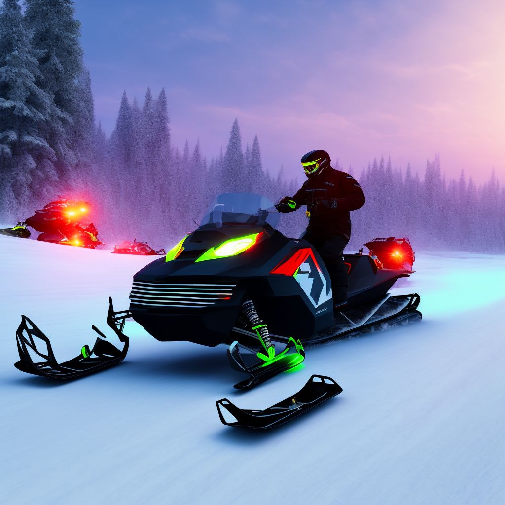 Driver of snowmobile injured in traffic accident, subsequent encounter digital illustration