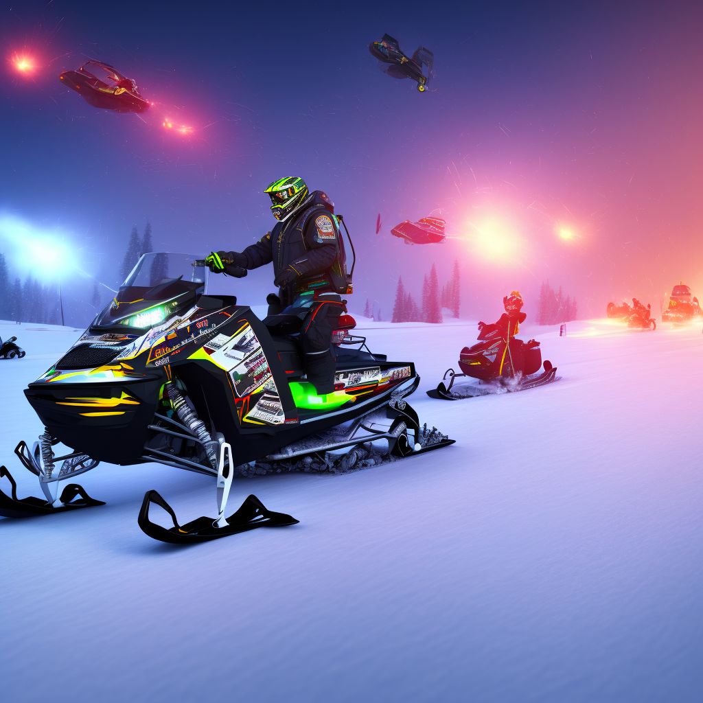 Driver of snowmobile injured in traffic accident, sequela digital illustration