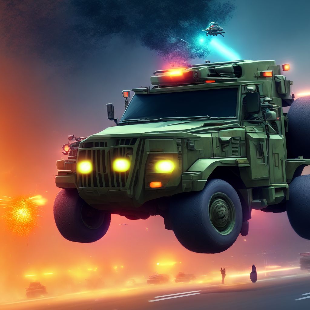 Driver of military vehicle injured in traffic accident, initial encounter digital illustration