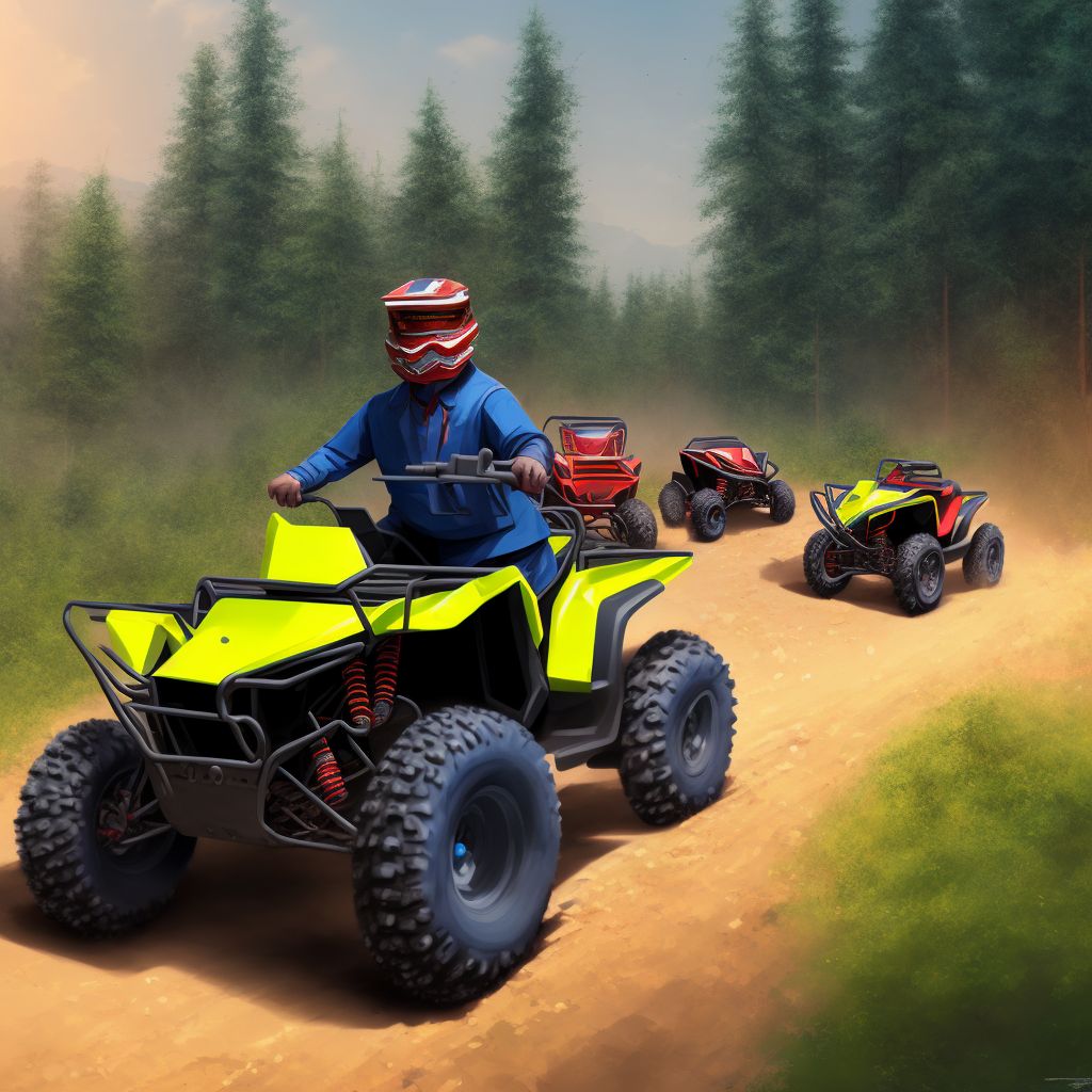 Driver of 3- or 4- wheeled all-terrain vehicle (ATV) injured in traffic accident, subsequent encounter digital illustration