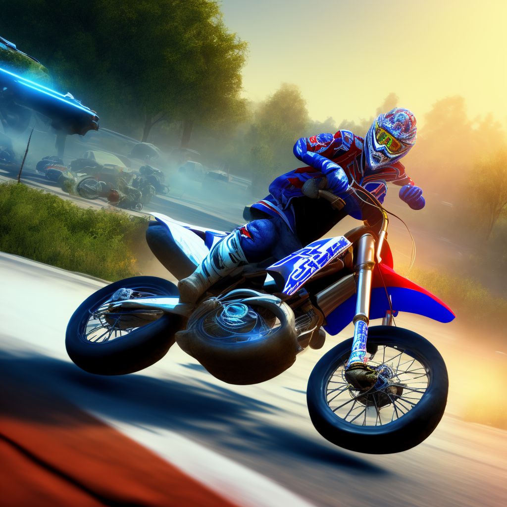 Driver of dirt bike or motor/cross bike injured in traffic accident, initial encounter digital illustration