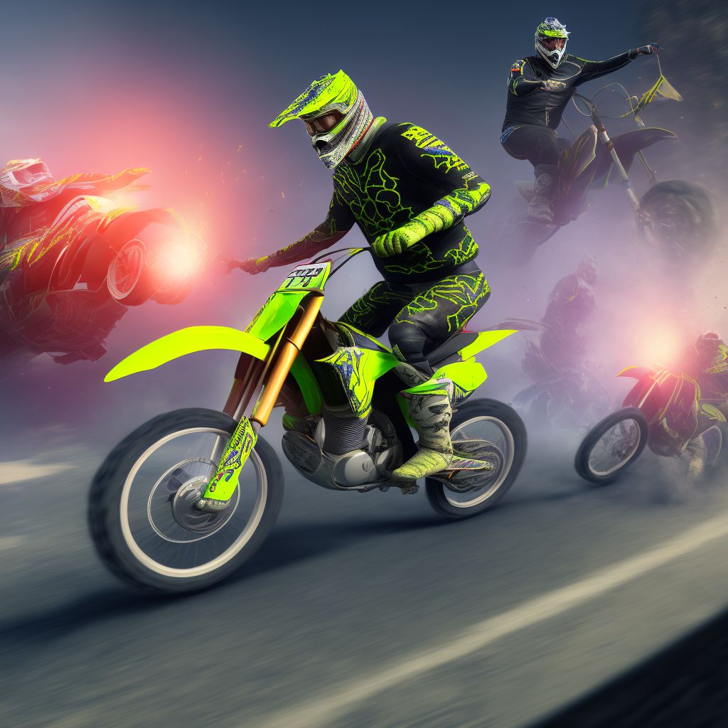 Driver of dirt bike or motor/cross bike injured in traffic accident, subsequent encounter digital illustration