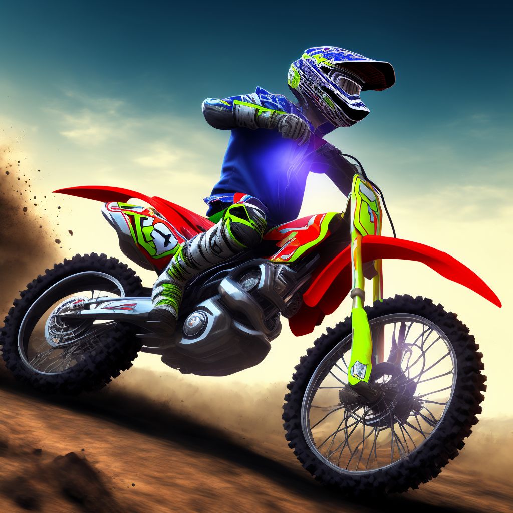 Driver of dirt bike or motor/cross bike injured in traffic accident, sequela digital illustration