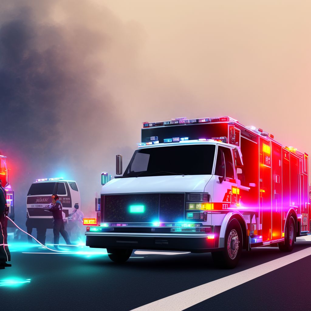 Passenger of ambulance or fire engine injured in traffic accident, initial encounter digital illustration