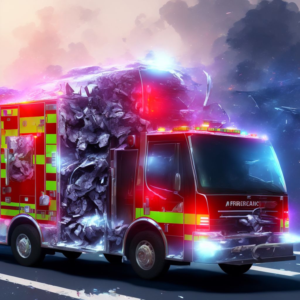 Passenger of ambulance or fire engine injured in traffic accident, subsequent encounter digital illustration