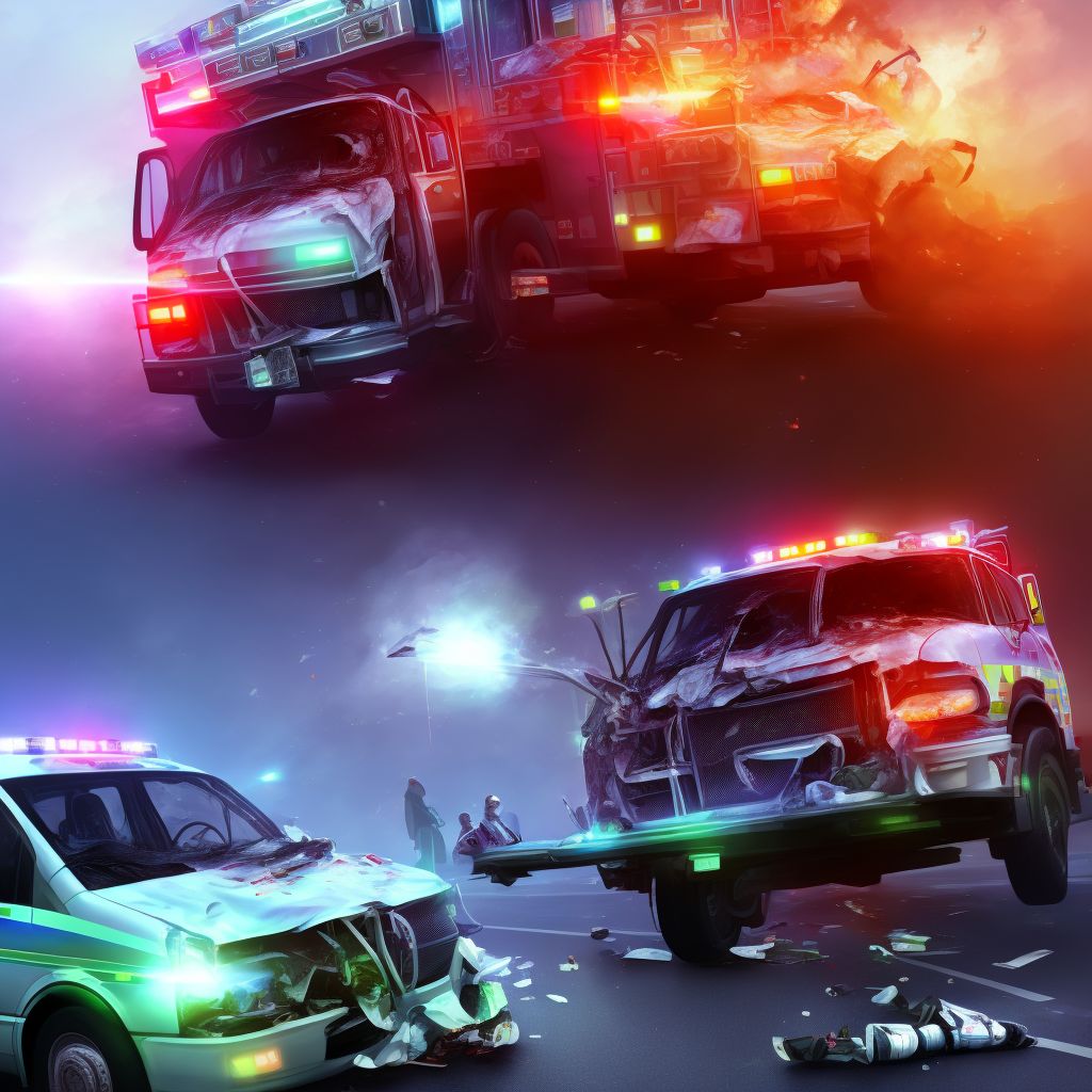 Passenger of ambulance or fire engine injured in traffic accident, sequela digital illustration