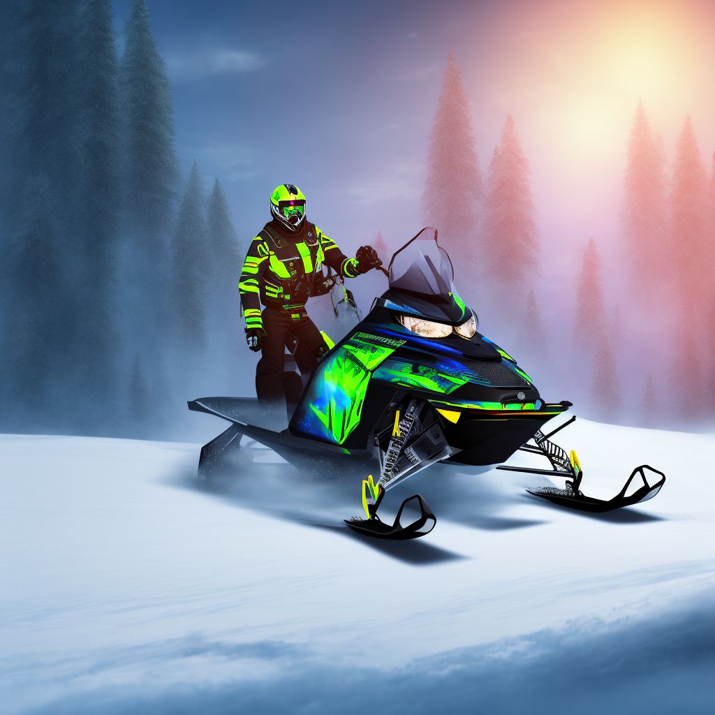 Passenger of snowmobile injured in traffic accident, subsequent encounter digital illustration