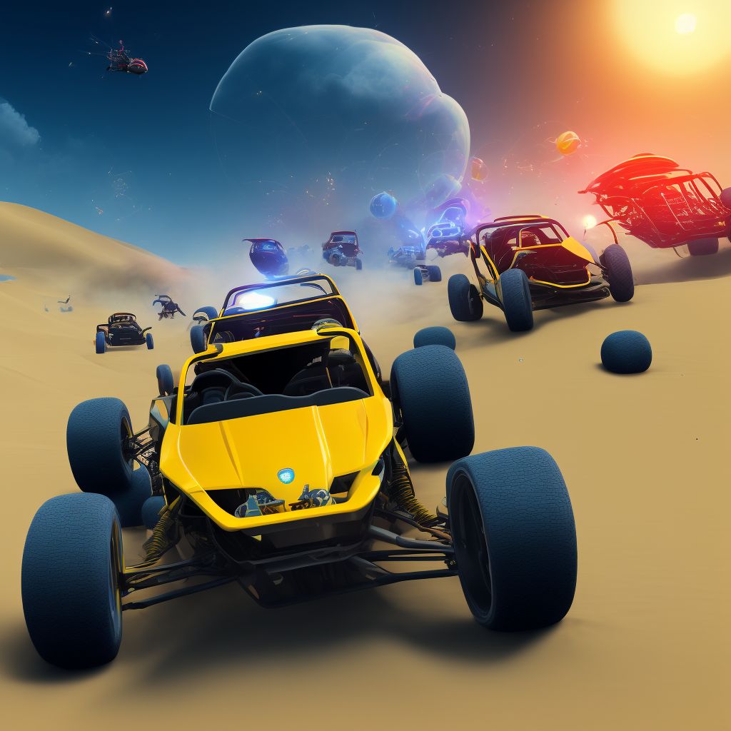 Passenger of dune buggy injured in traffic accident, subsequent encounter digital illustration