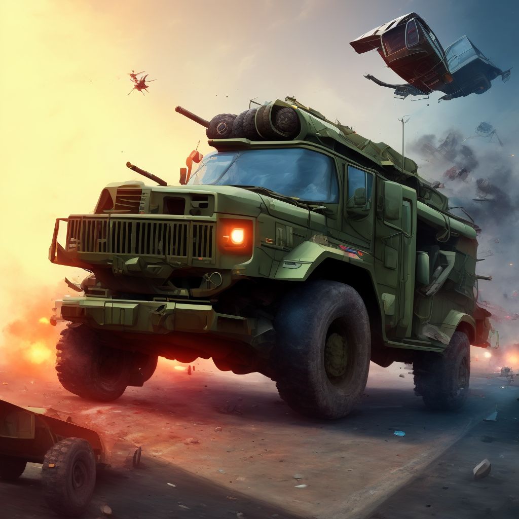 Passenger of military vehicle injured in traffic accident, sequela digital illustration