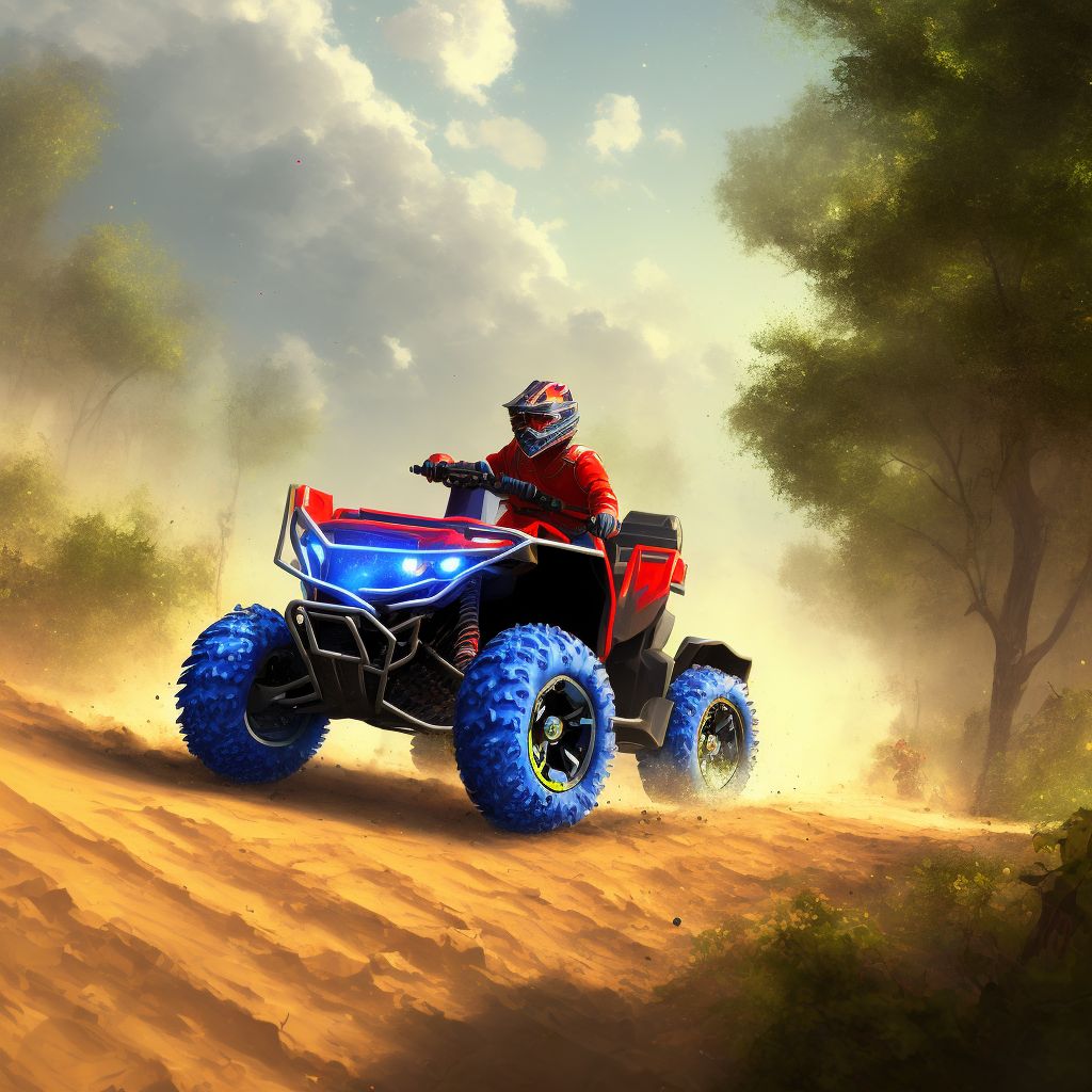 Passenger of 3- or 4- wheeled all-terrain vehicle (ATV) injured in traffic accident, initial encounter digital illustration