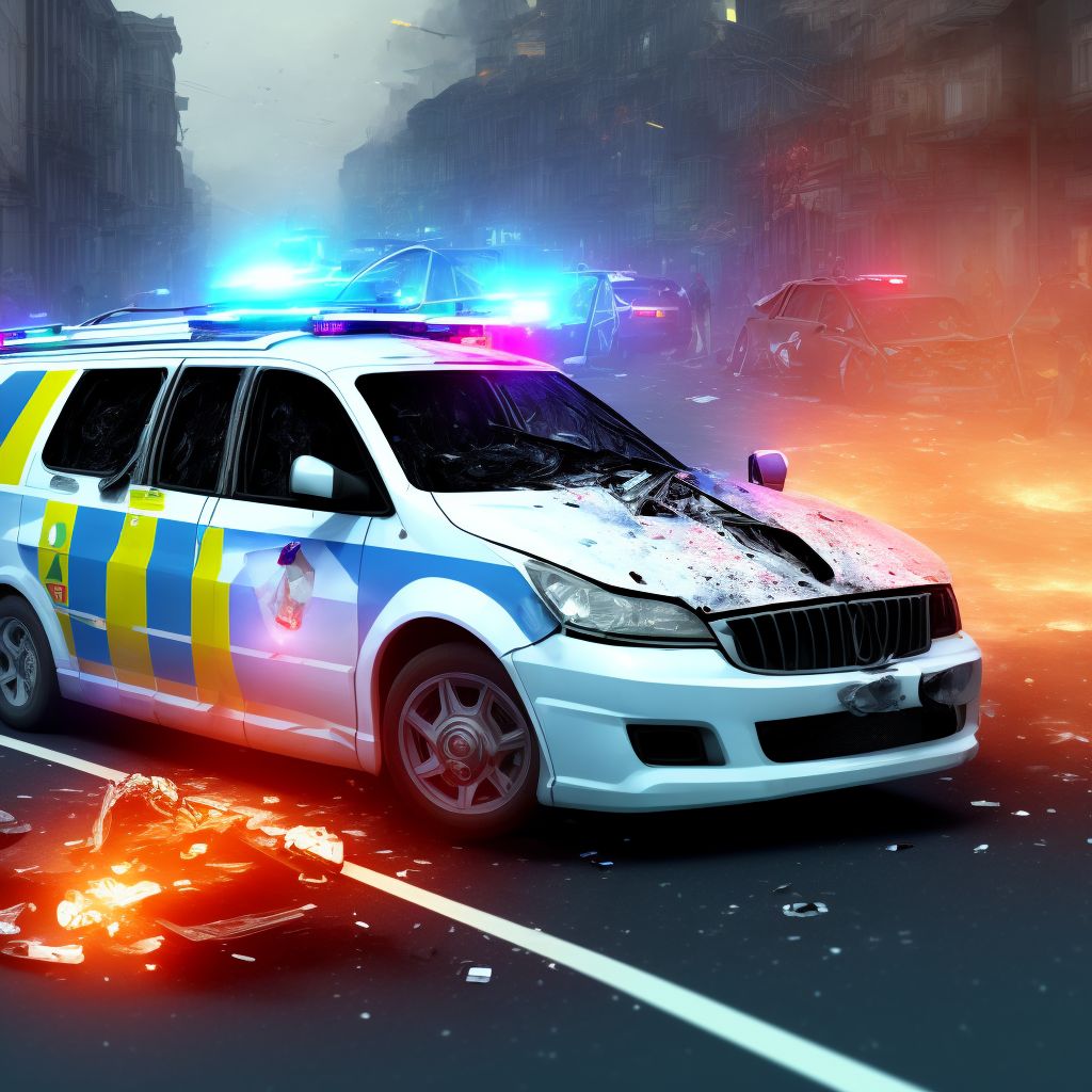 Person on outside of ambulance or fire engine injured in traffic accident, initial encounter digital illustration