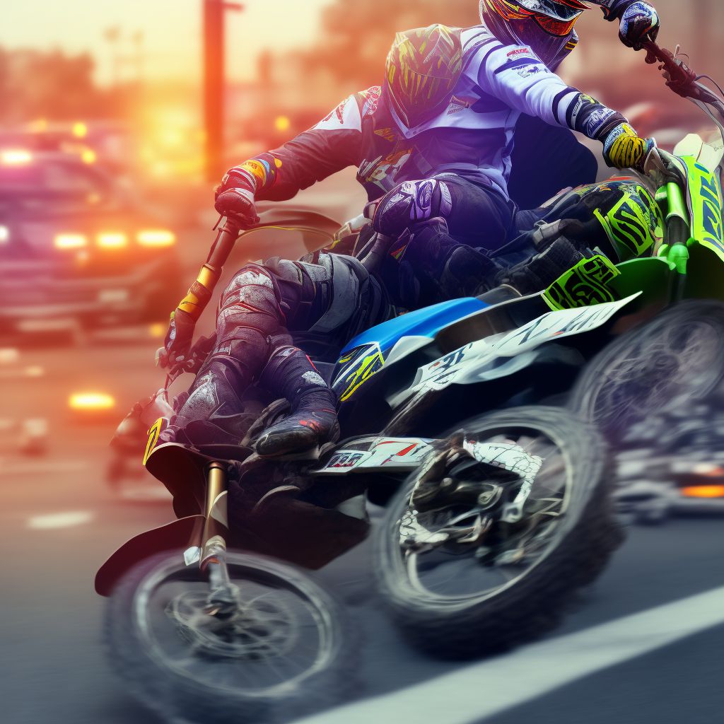 Person on outside of dirt bike or motor/cross bike injured in traffic accident, initial encounter digital illustration