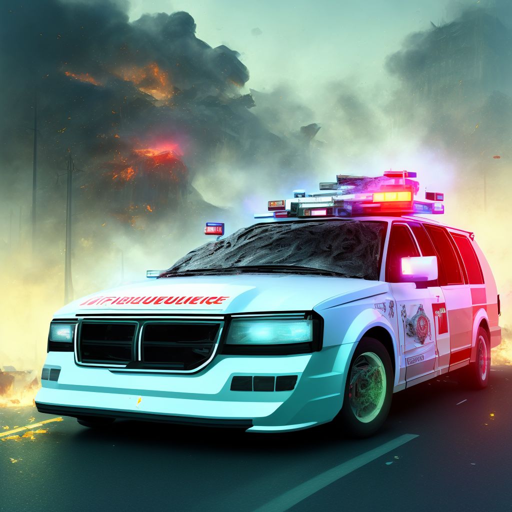 Unspecified occupant of ambulance or fire engine injured in traffic accident, subsequent encounter digital illustration